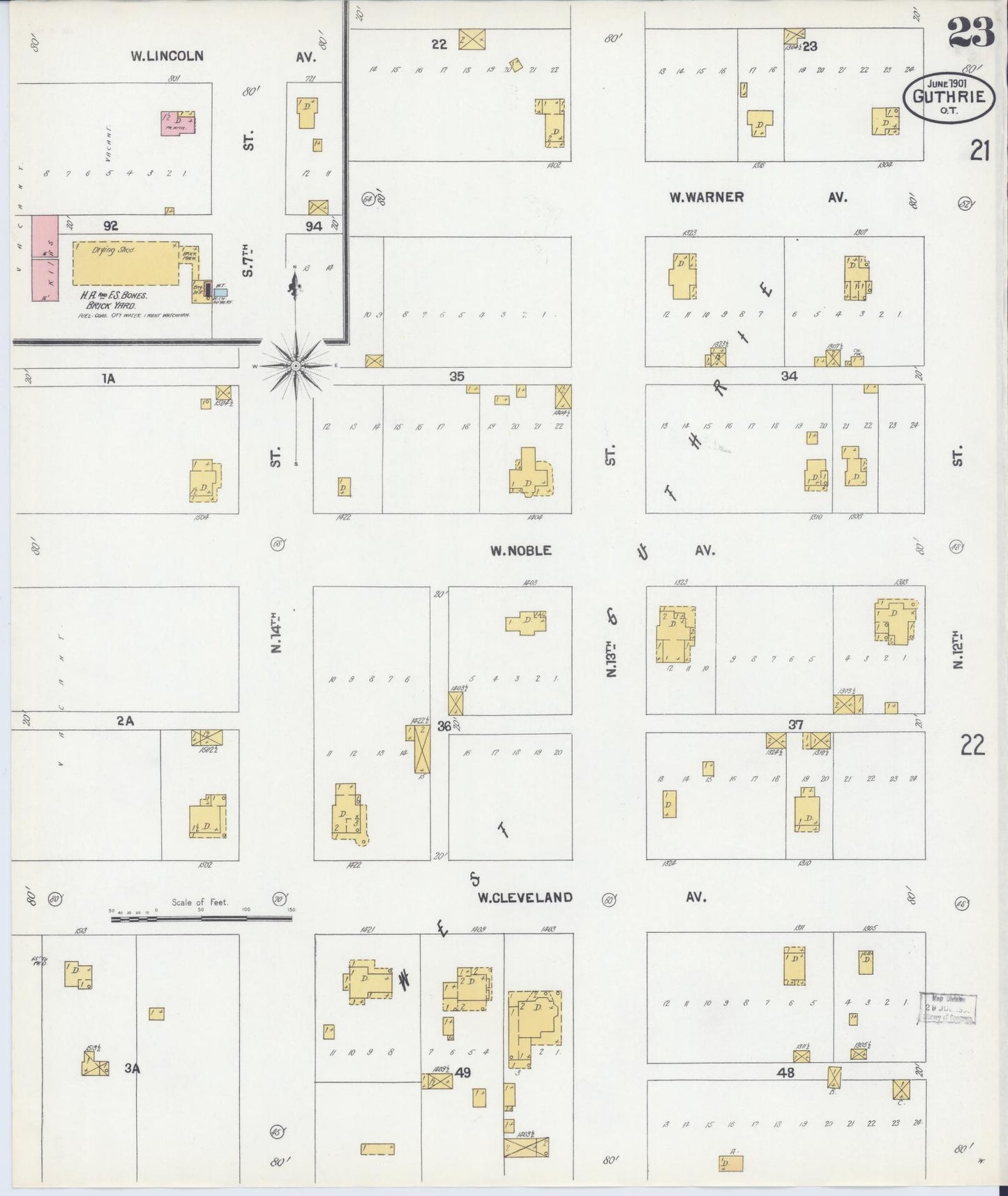 Sanborn Fire Insurance Map from Guthrie, Logan County, Oklahoma (1901), Sheet #0023 - Complete Map Set gallery image, historic Sanborn map, vintage wall art, Oklahoma Oklahoma