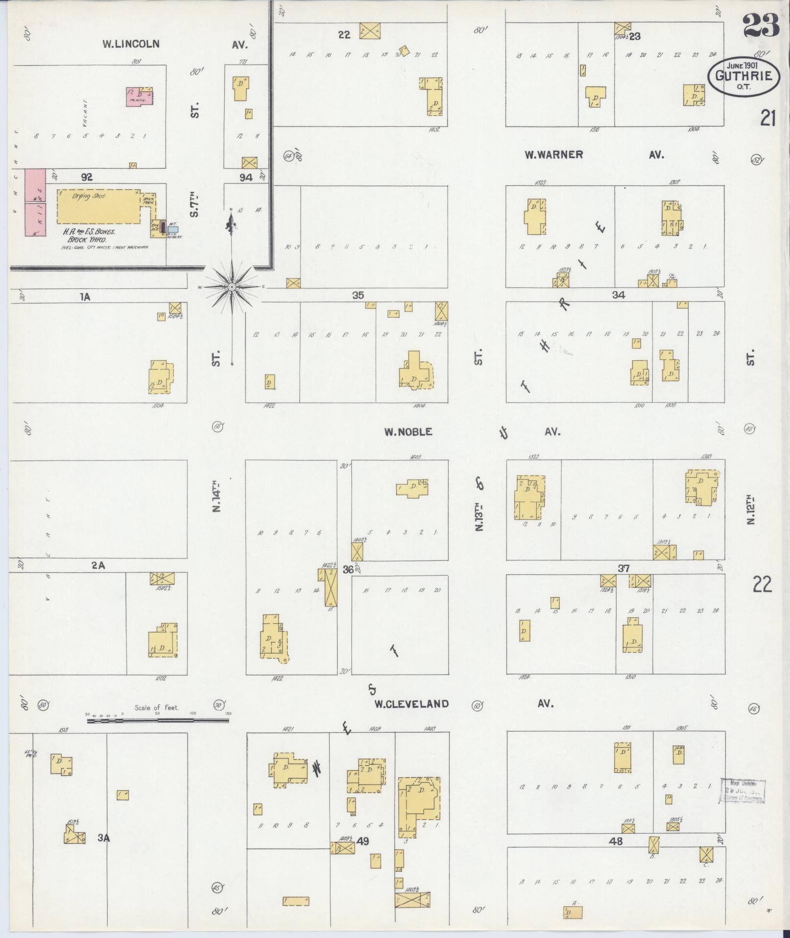 Sanborn Fire Insurance Map from Guthrie, Logan County, Oklahoma (1901), Sheet #0023 - Complete Map Set gallery image, historic Sanborn map, vintage wall art, Oklahoma Oklahoma
