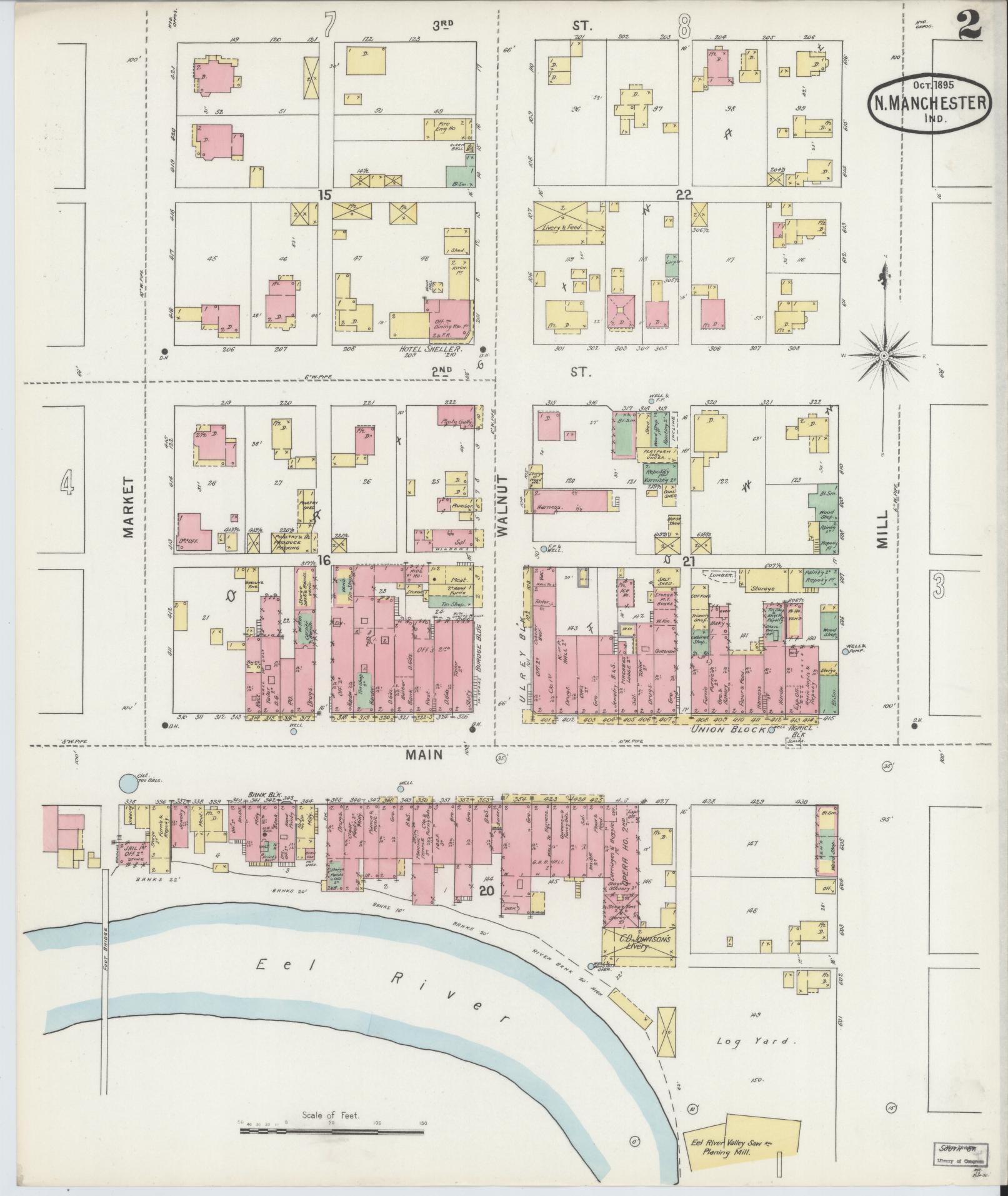 Sanborn Fire Insurance Map from North Manchester, Wabash County, Indiana. (1895), Sheet 2 – Historic Sanborn Fire Insurance Map Print