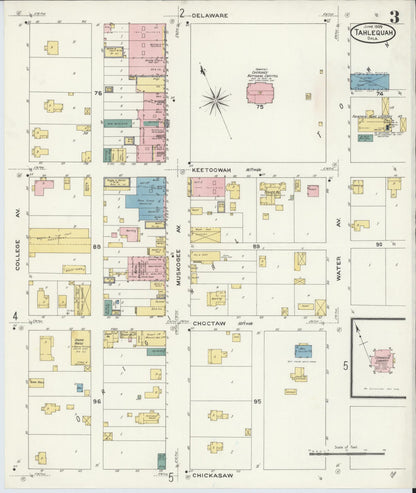 Sanborn Fire Insurance Map from Tahlequah, Cherokee County, Oklahoma (1909), Sheet #0003 - Complete Map Set gallery image, historic Sanborn map, vintage wall art, Oklahoma Oklahoma