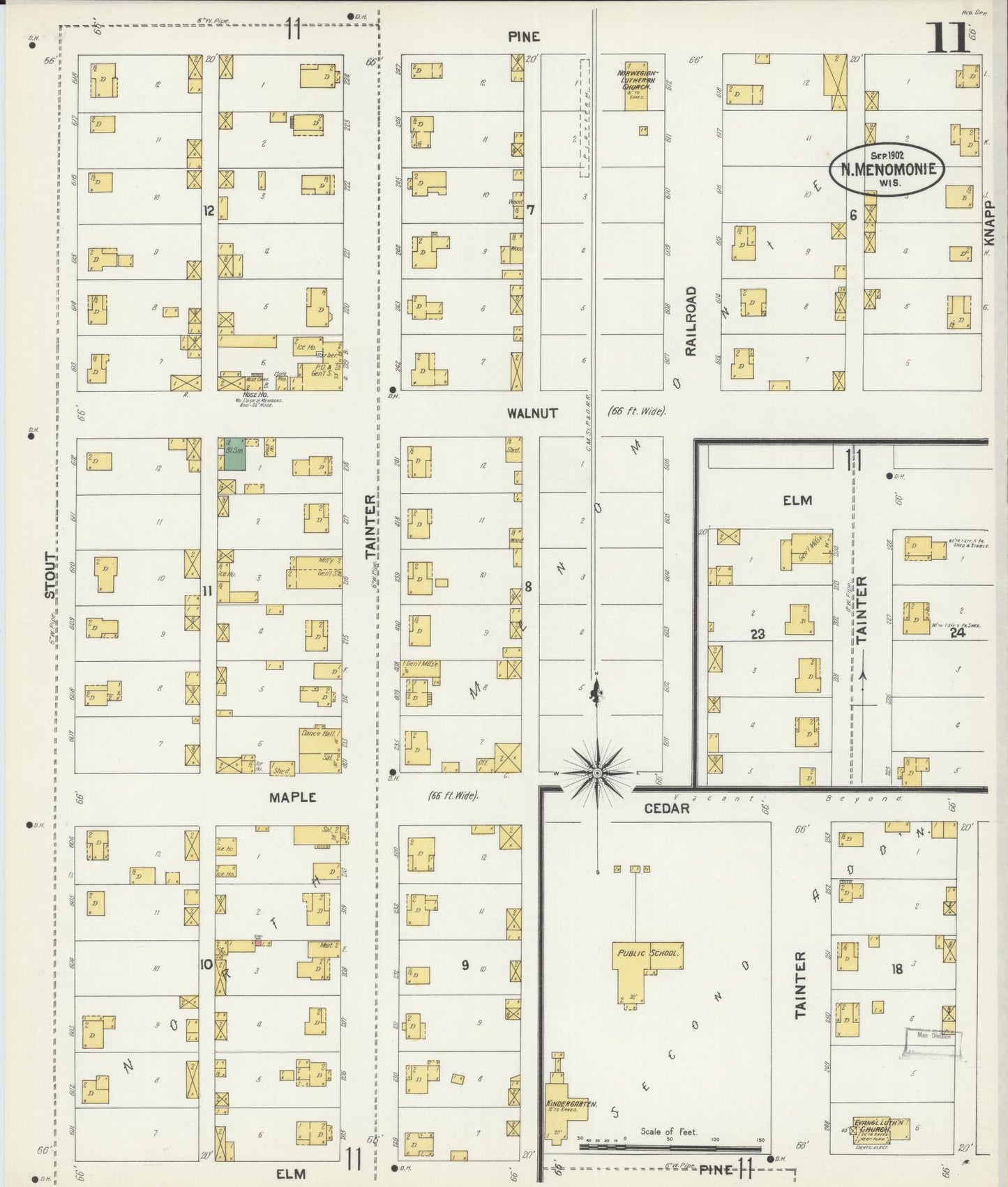 Sanborn Fire Insurance Map from Menomonie, Dunn County, Wisconsin (1902), Sheet #0011 - Complete Map Set gallery image, historic Sanborn map, vintage wall art, Wisconsin Wisconsin