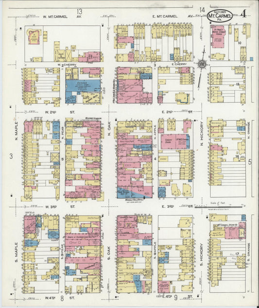 Sanborn Fire Insurance Map from Mount Carmel, Northumberland County, Pennsylvania (1920), Sheet #0004 - Historic Sanborn Fire Insurance Map Print, vintage old map wall art, antique decor, genealogy gift, Pennsylvania Pennsylvania map