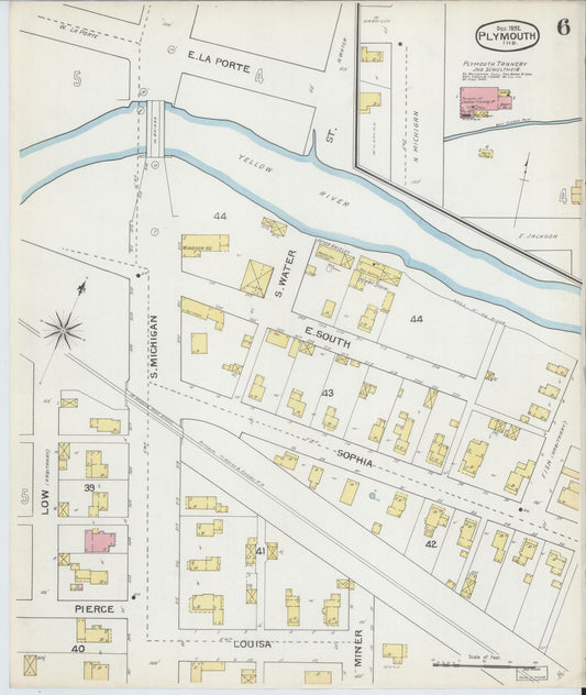 Sanborn Fire Insurance Map from Plymouth, Marhshall County, Indiana (1892), Sheet #0006 - Historic Sanborn Fire Insurance Map Print, vintage old map wall art, antique decor, genealogy gift, Indiana Indiana map