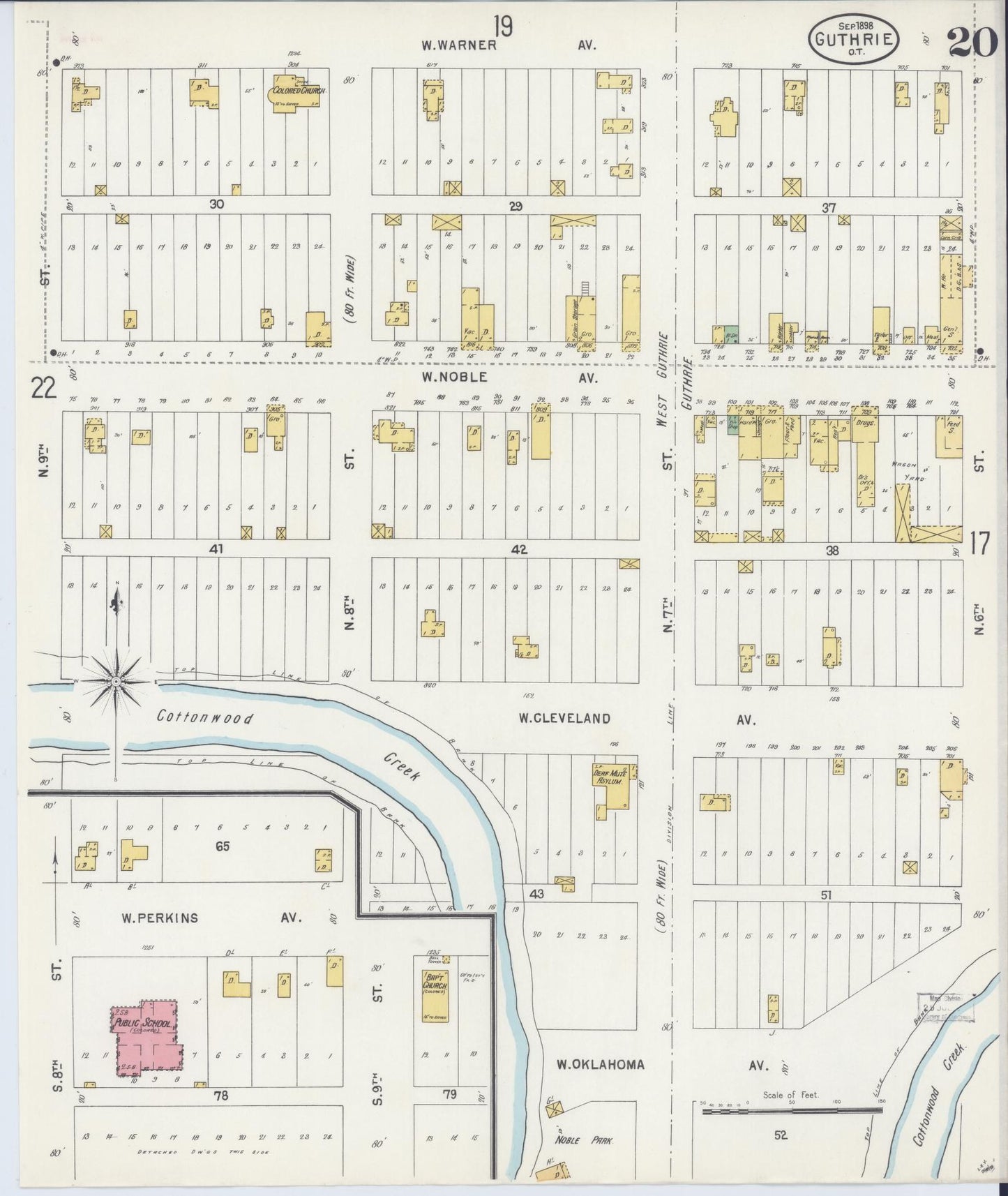 Sanborn Fire Insurance Map from Guthrie, Logan County, Oklahoma (1898), Sheet #0020 - Complete Map Set gallery image, historic Sanborn map, vintage wall art, Oklahoma Oklahoma