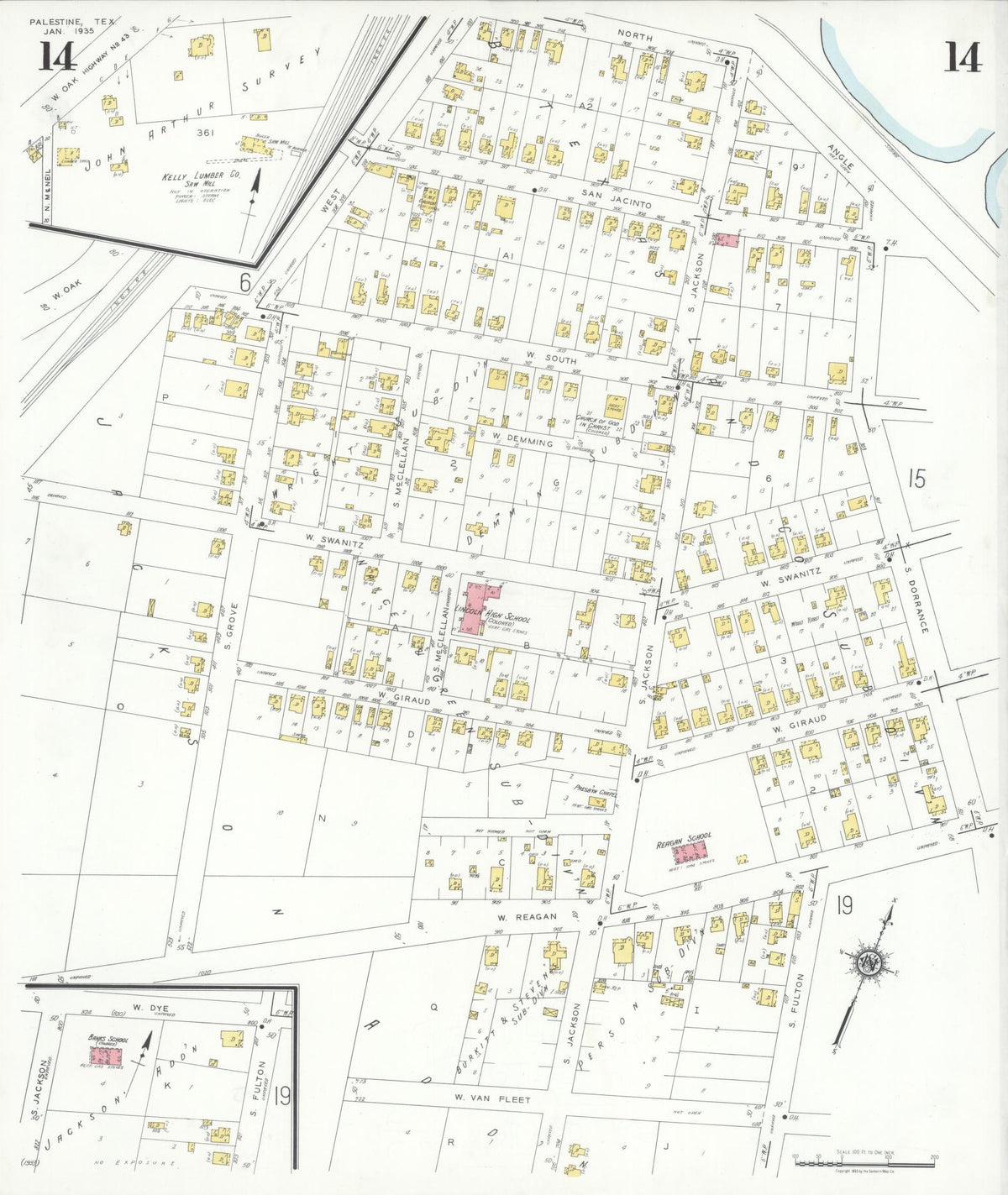 Sanborn Fire Insurance Map from Palestine, Anderson County, Texas (1935), Sheet #0014 - Complete Map Set gallery image, historic Sanborn map, vintage wall art, Texas Texas