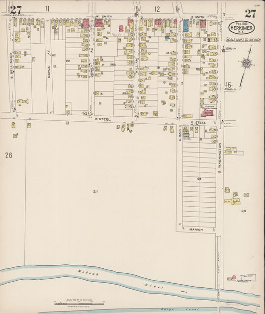 Sanborn Fire Insurance Map from Herkimer, Herkimer County, New York (1923), Sheet #0027 - Historic Sanborn Fire Insurance Map Print, vintage old map wall art, antique decor, genealogy gift, New York New York map
