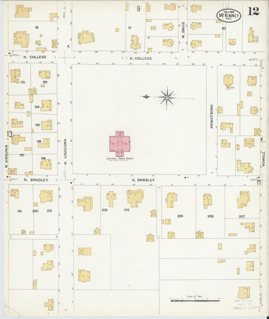 Sanborn Fire Insurance Map from McKinney, Collin County, Texas (1908), Sheet #0012 - Historic Sanborn Fire Insurance Map Print, vintage old map wall art, antique decor, genealogy gift, Texas Texas map