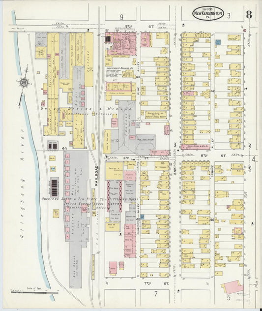 Sanborn Fire Insurance Map from New Kensington, Westmoreland County, Pennsylvania (1915), Sheet #0008 - Historic Sanborn Fire Insurance Map Print, vintage old map wall art, antique decor, genealogy gift, Pennsylvania Pennsylvania map