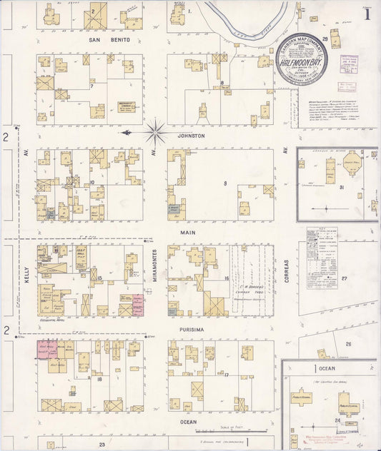 Sanborn Fire Insurance Map from Half Moon Bay, San Mateo County, California (1905), Sheet #0001 - Complete Map Set gallery image, historic Sanborn map, vintage wall art, California California