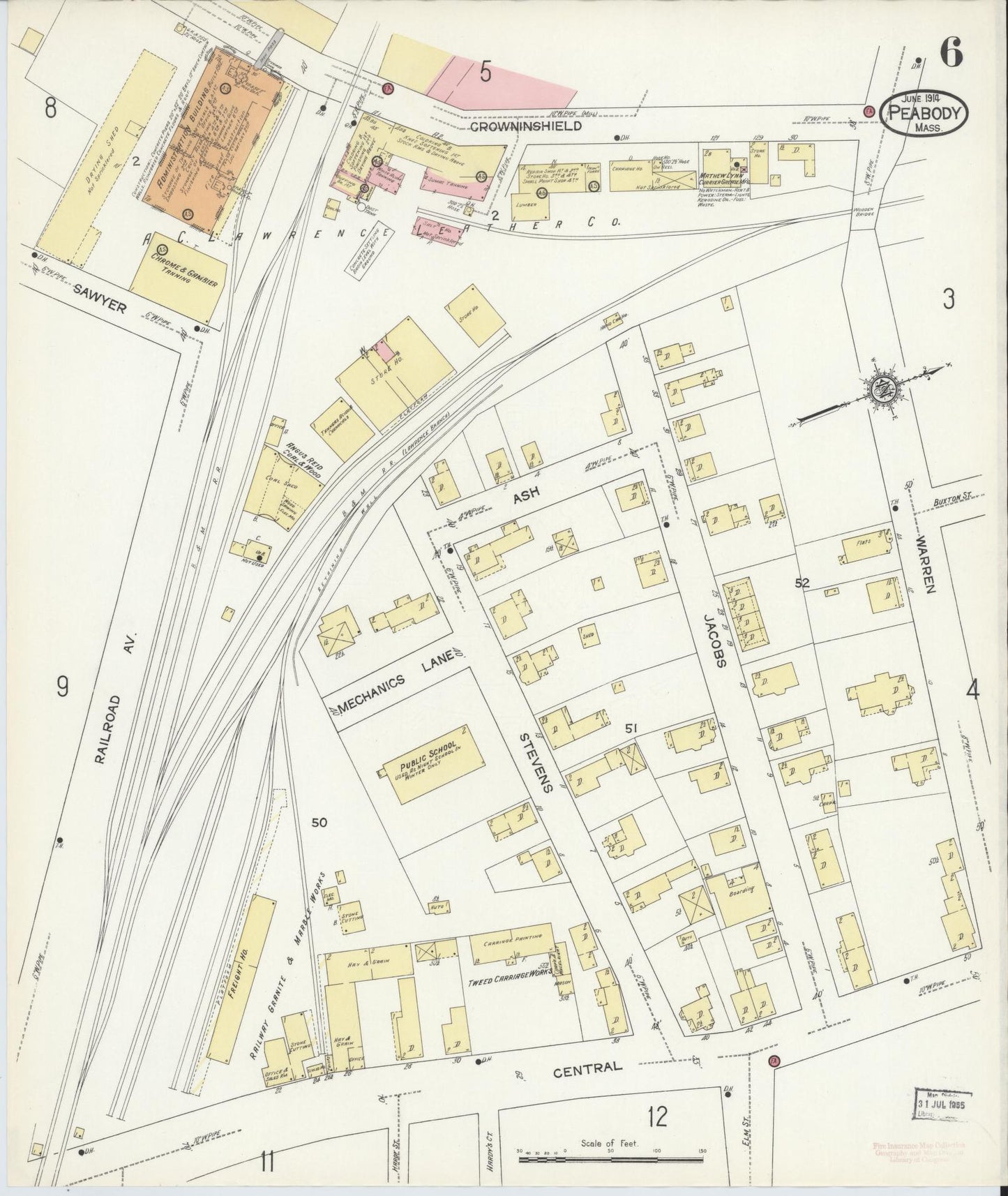 Sanborn Fire Insurance Map from Peabody, Essex County, Massachusetts (1914), Sheet #0006 - Complete Map Set gallery image, historic Sanborn map, vintage wall art, Massachusetts Massachusetts