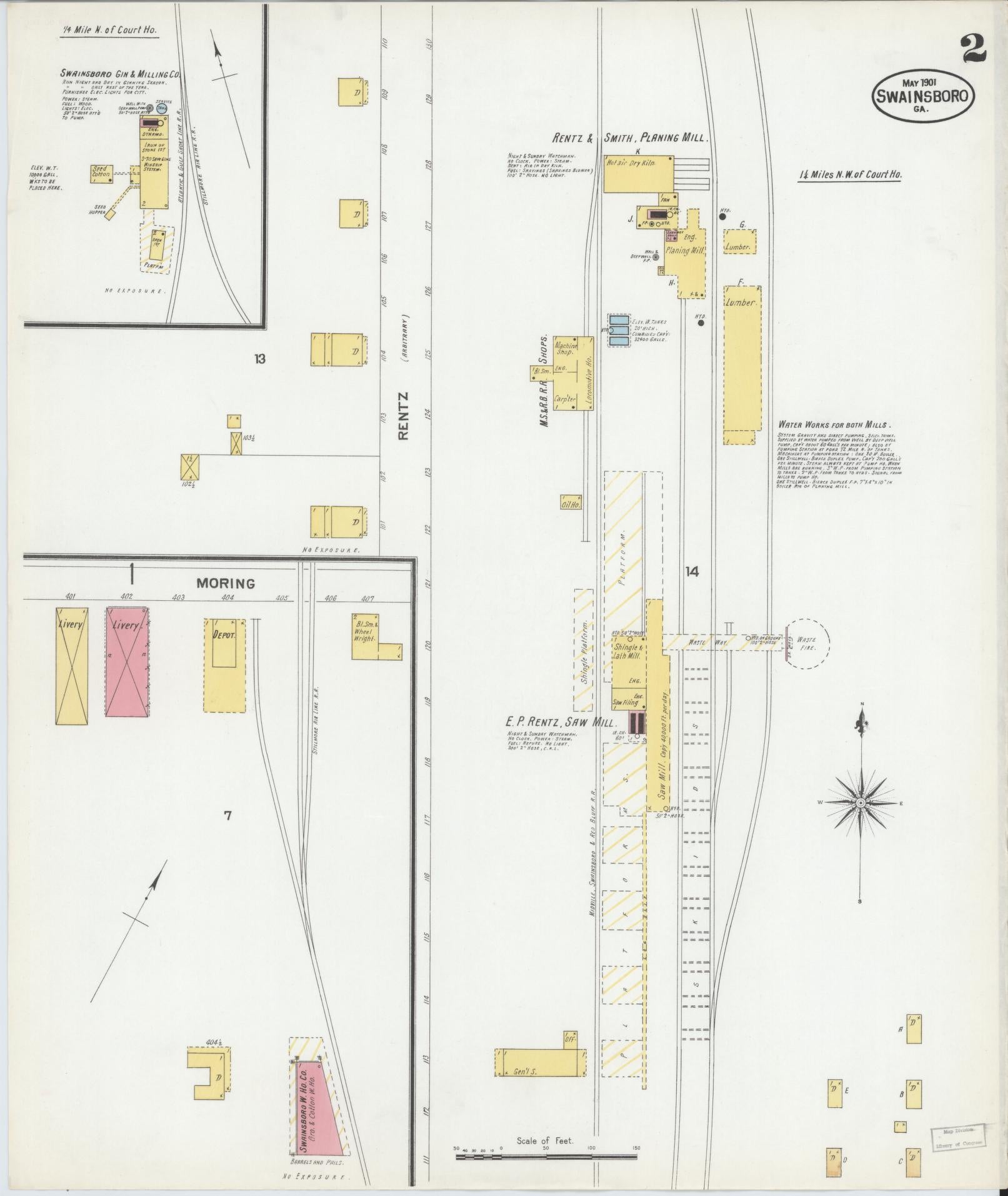 Sanborn Fire Insurance Map from Swainsboro, Emanuel County, Georgia (1901), Sheet #0002 - Complete Map Set gallery image, historic Sanborn map, vintage wall art, Georgia Georgia
