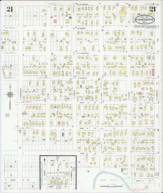 Sanborn Fire Insurance Map from Iron Mountain, Dickinson County, Michigan (1930), Sheet #0021 - Historic Sanborn Fire Insurance Map Print, vintage old map wall art, antique decor, genealogy gift, Michigan Michigan map