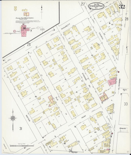 Sanborn Fire Insurance Map from Stevens Point, Portage County, Wisconsin (1912), Sheet #0032 - Historic Sanborn Fire Insurance Map Print, vintage old map wall art, antique decor, genealogy gift, Wisconsin Wisconsin map