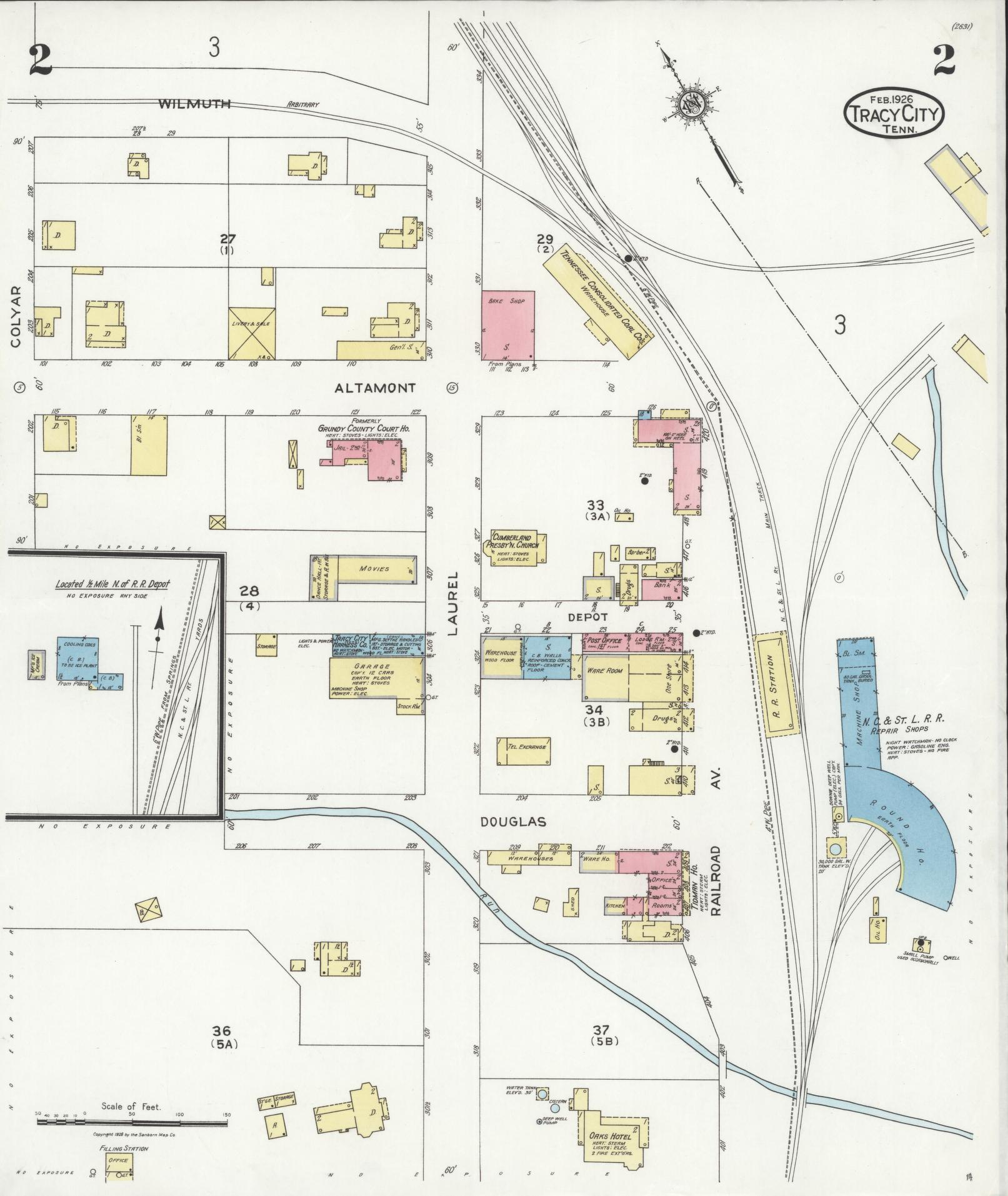 Sanborn Fire Insurance Map from Tracy City, Grundy County, Tennessee (1926), Sheet #0002 - Complete Map Set gallery image, historic Sanborn map, vintage wall art, Tennessee Tennessee