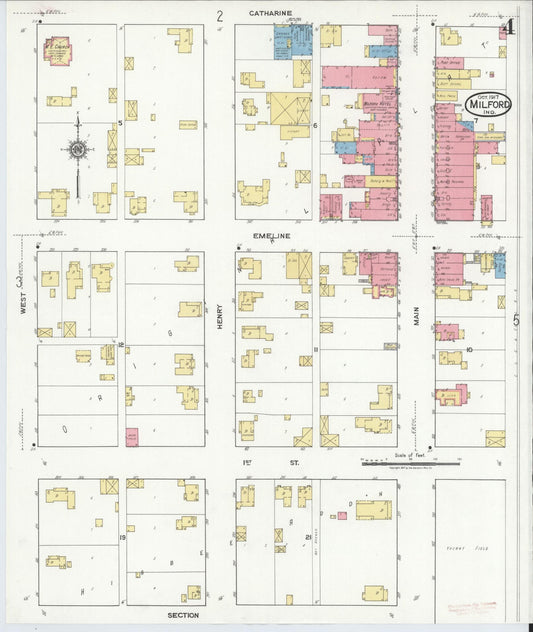 Sanborn Fire Insurance Map from Milford, Kosciusko County, Indiana (1917), Sheet #0004 - Historic Sanborn Fire Insurance Map Print, vintage old map wall art, antique decor, genealogy gift, Indiana Indiana map