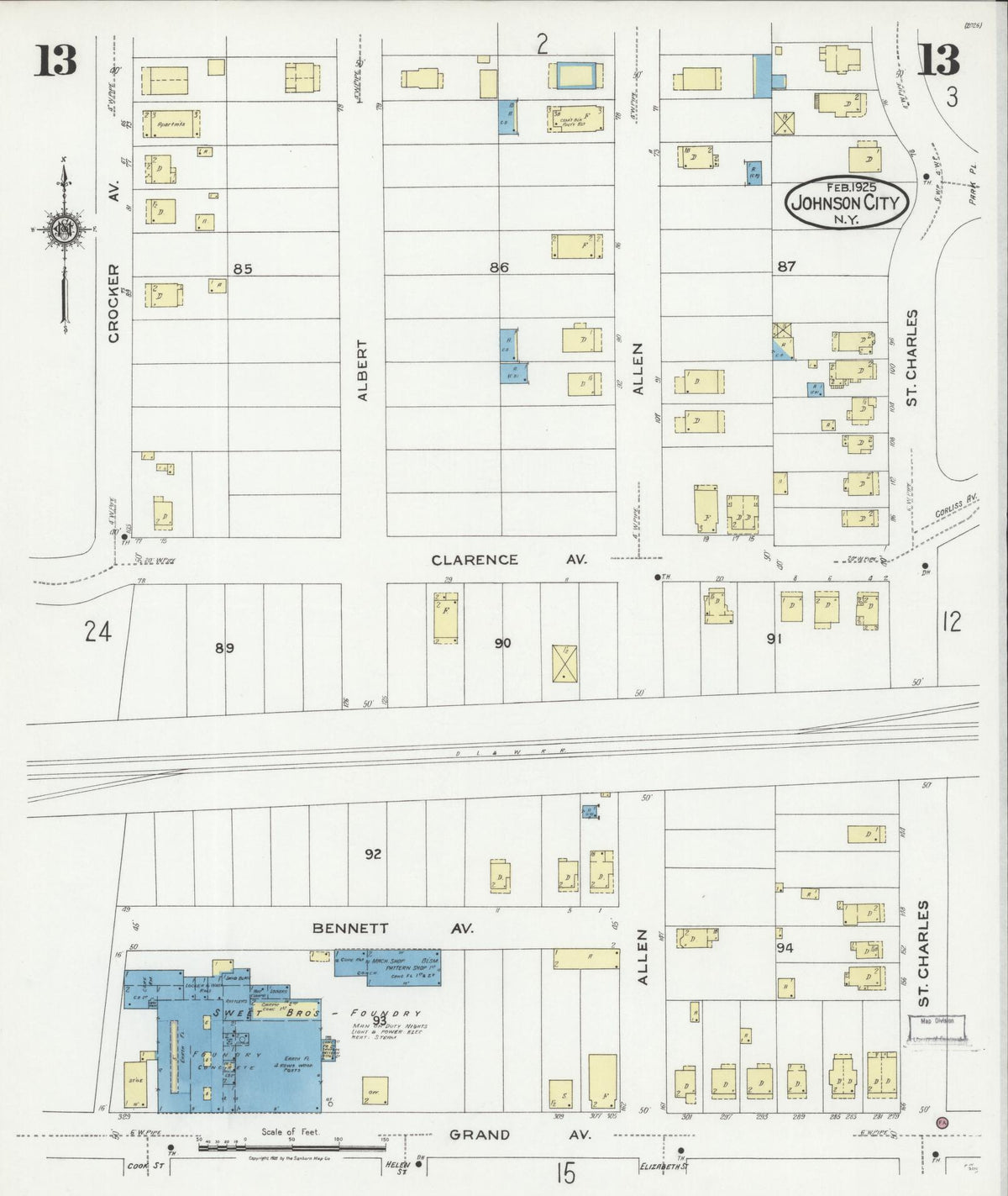 Sanborn Fire Insurance Map from Johnson City, Broome County, New York (1925), Sheet #0013 - Complete Map Set gallery image, historic Sanborn map, vintage wall art, New York New York