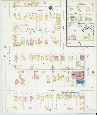 Sanborn Fire Insurance Map from Marietta, Washington County, Ohio (1907), Sheet #0011 - Historic Sanborn Fire Insurance Map Print, vintage old map wall art, antique decor, genealogy gift, Ohio Ohio map