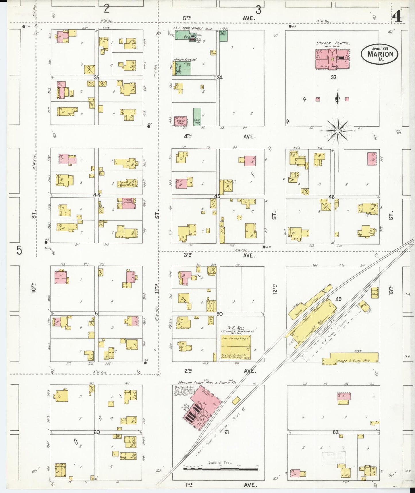 Sanborn Fire Insurance Map from Marion, Linn County, Iowa (1899), Sheet #0004 - Historic Sanborn Fire Insurance Map Print