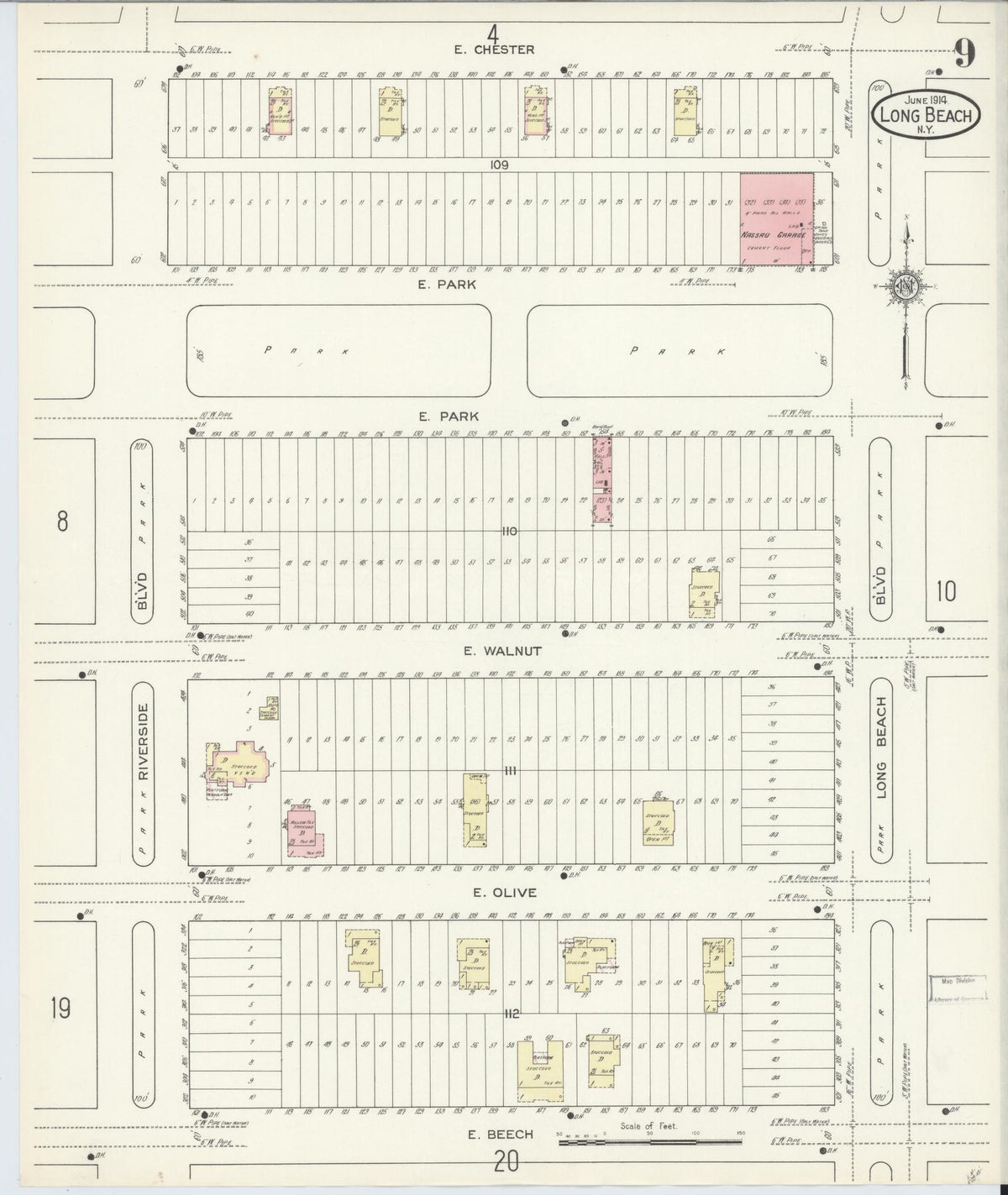 Sanborn Fire Insurance Map from Long Beach, Nassau County, New York (1914), Sheet #0009 - Complete Map Set gallery image, historic Sanborn map, vintage wall art, New York New York
