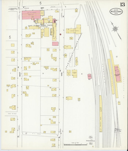 Sanborn Fire Insurance Map from Middleboro, Plymouth County, Massachusetts (1912), Sheet #0013 - Historic Sanborn Fire Insurance Map Print, vintage old map wall art, antique decor, genealogy gift, Massachusetts Massachusetts map
