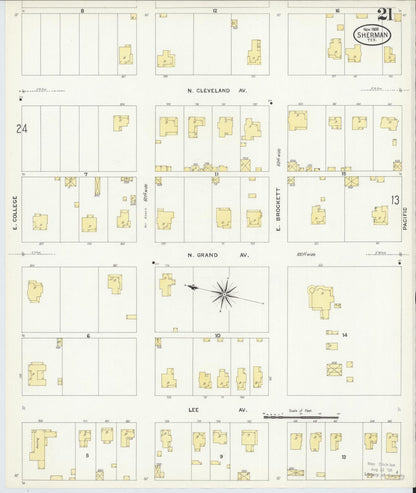 Sanborn Fire Insurance Map from Sherman, Grayson County, Texas (1908), Sheet #0021 - Historic Sanborn Fire Insurance Map Print, vintage old map wall art, antique decor, genealogy gift, Texas Texas map