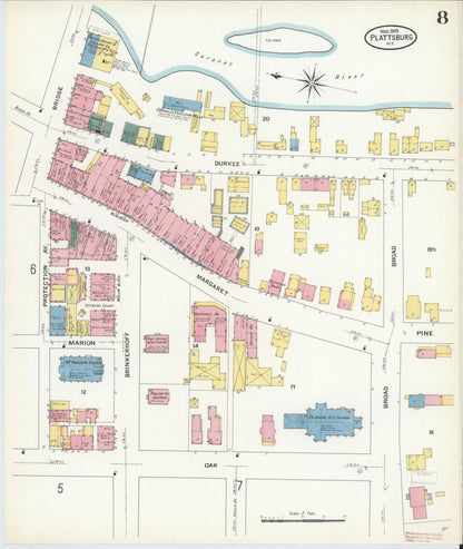 Sanborn Fire Insurance Map from Plattsburg, Clinton County, New York (1909), Sheet #0007 - Complete Map Set gallery image, historic Sanborn map, vintage wall art, New York New York