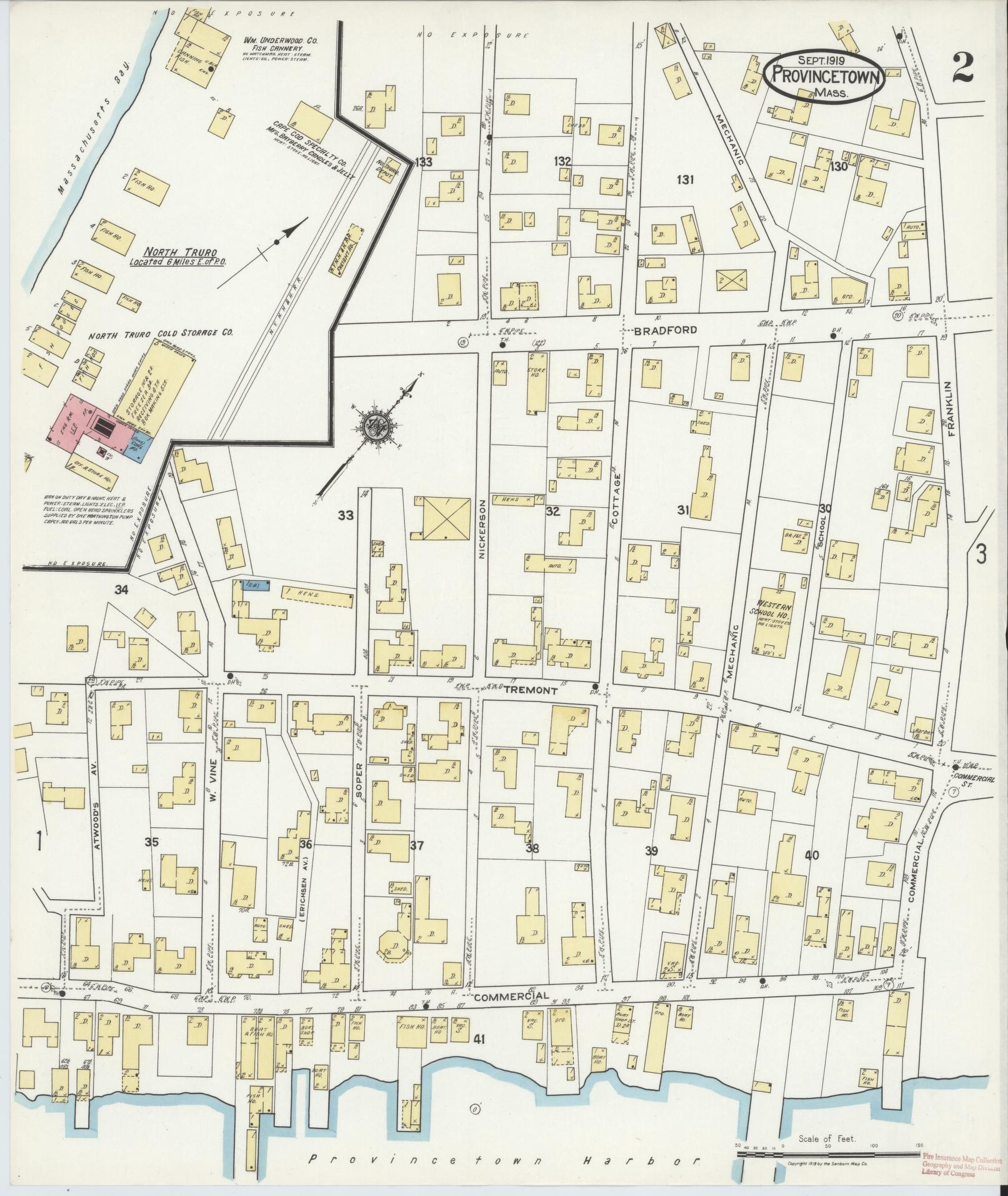 Sanborn Fire Insurance Map from Provincetown, Barnstable County, Massachusetts (1919), Sheet #0002 - Complete Map Set gallery image, historic Sanborn map, vintage wall art, Massachusetts Massachusetts
