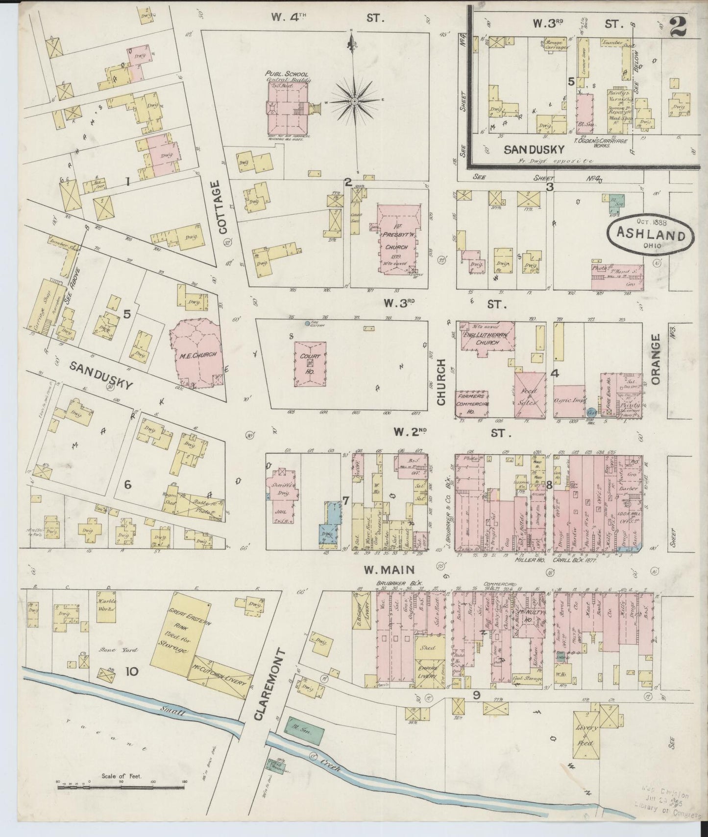 Sanborn Fire Insurance Map from Ashland, Ashland County, Ohio (1888), Sheet #0002 - Historic Sanborn Fire Insurance Map Print, vintage old map wall art, antique decor, genealogy gift, Ohio Ohio map