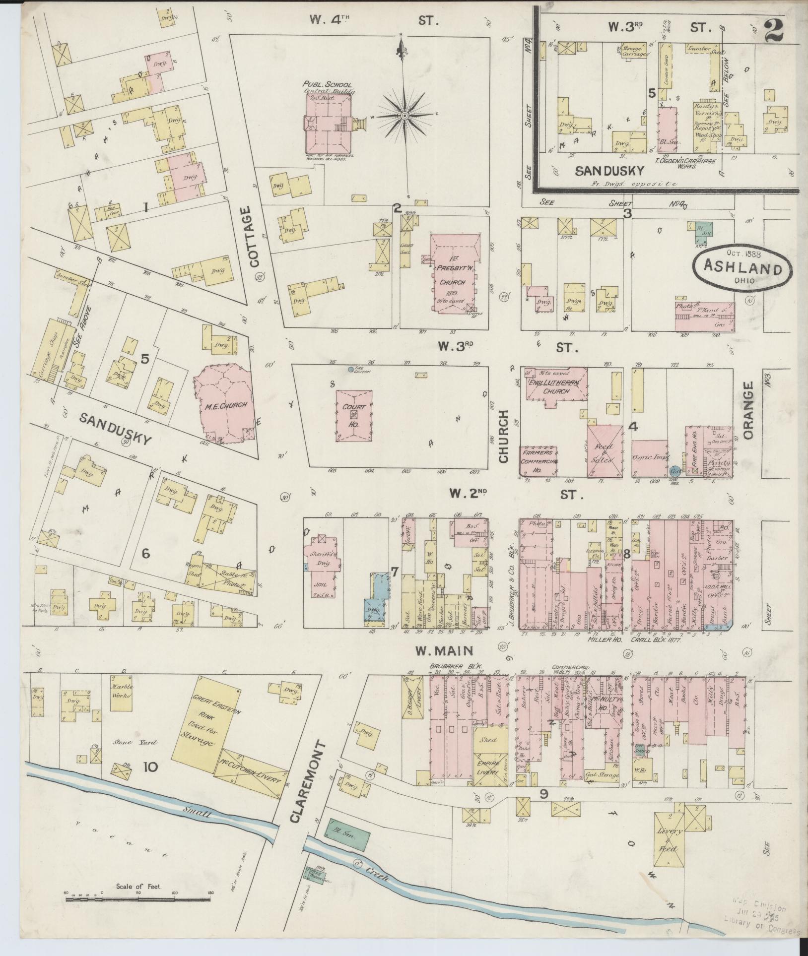 Sanborn Fire Insurance Map from Ashland, Ashland County, Ohio (1888), Sheet #0002 - Historic Sanborn Fire Insurance Map Print, vintage old map wall art, antique decor, genealogy gift, Ohio Ohio map