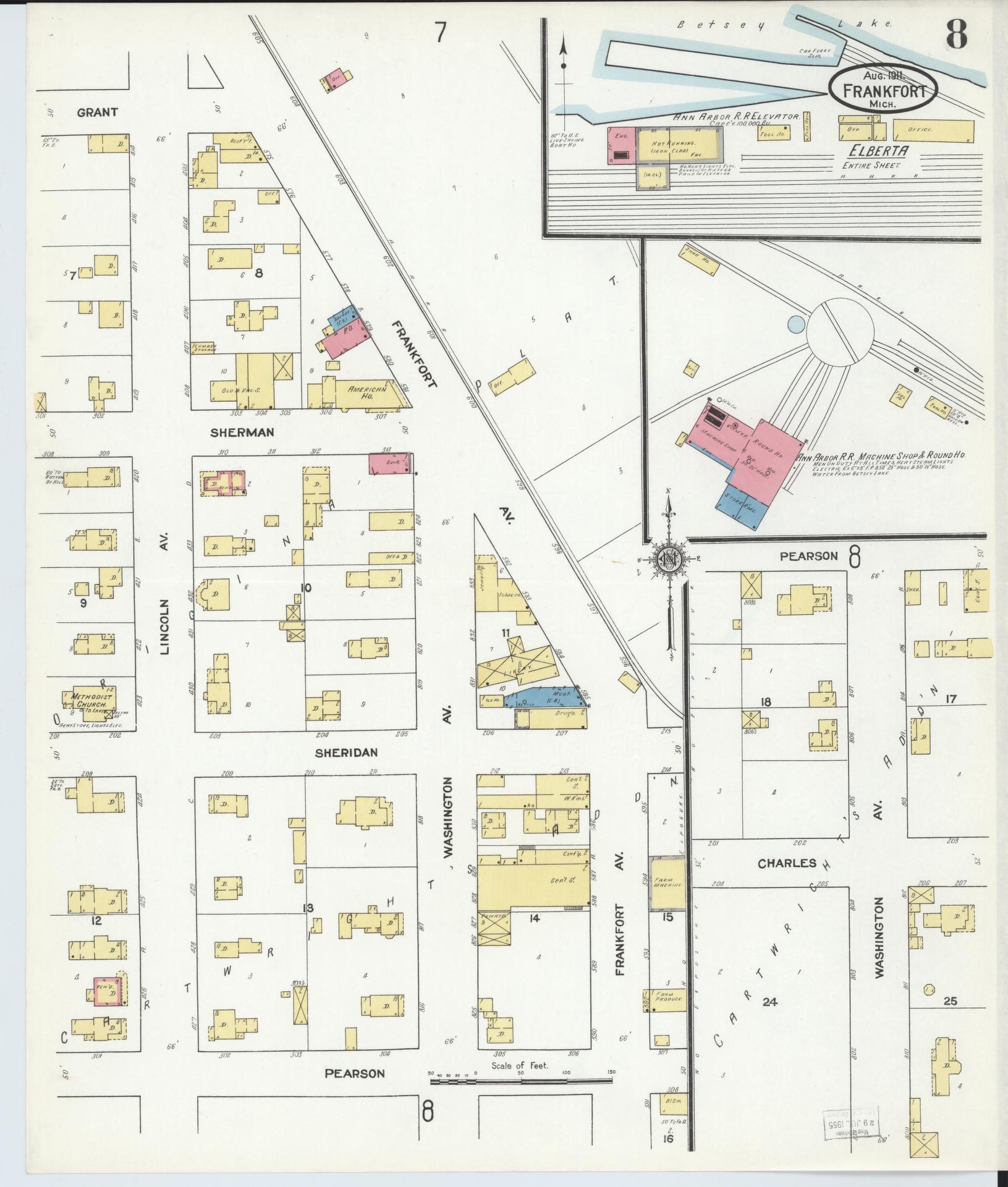 Sanborn Fire Insurance Map from Frankfort, Benzie County, Michigan (1911), Sheet #0008 - Complete Map Set gallery image, historic Sanborn map, vintage wall art, Michigan Michigan