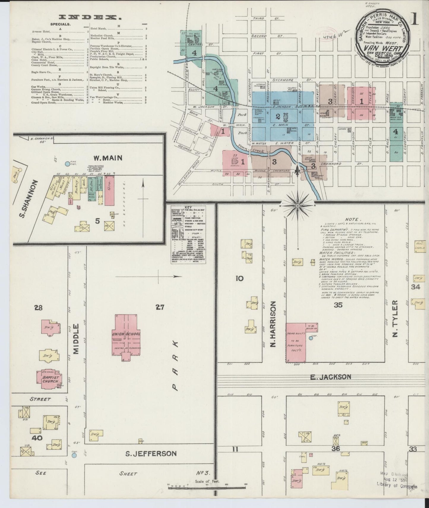 Sanborn Fire Insurance Map from Van Wert, Van Wert County, Ohio (1890), Sheet #0001 - Historic Sanborn Fire Insurance Map Print, vintage old map wall art, antique decor, genealogy gift, Ohio Ohio map