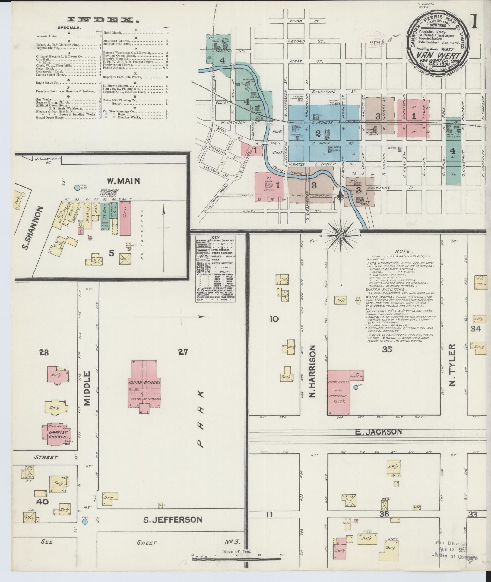 Sanborn Fire Insurance Map from Van Wert, Van Wert County, Ohio (1890), Sheet #0001 - Historic Sanborn Fire Insurance Map Print, vintage old map wall art, antique decor, genealogy gift, Ohio Ohio map