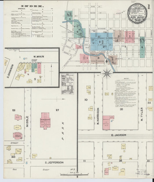 Sanborn Fire Insurance Map from Van Wert, Van Wert County, Ohio (1890), Sheet #0001 - Historic Sanborn Fire Insurance Map Print, vintage old map wall art, antique decor, genealogy gift, Ohio Ohio map