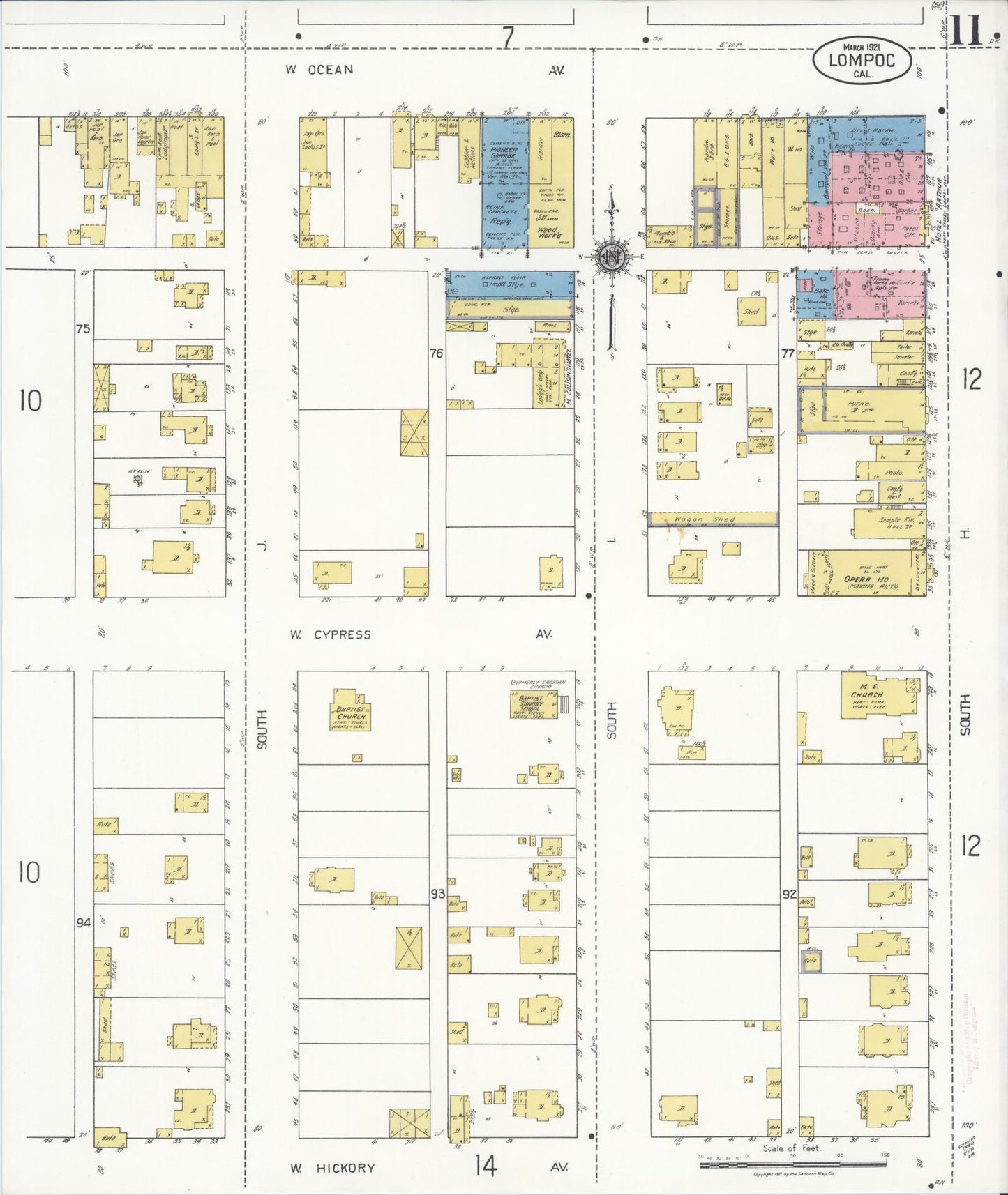 Sanborn Fire Insurance Map from Lompoc, Santa Barbara County, California (1921), Sheet #0011 - Historic Sanborn Fire Insurance Map Print, vintage old map wall art, antique decor, genealogy gift, California California map
