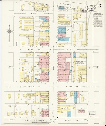 Sanborn Fire Insurance Map from Spencer, Clay County, Iowa (1915), Sheet #0003 - Historic Sanborn Fire Insurance Map Print, vintage old map wall art