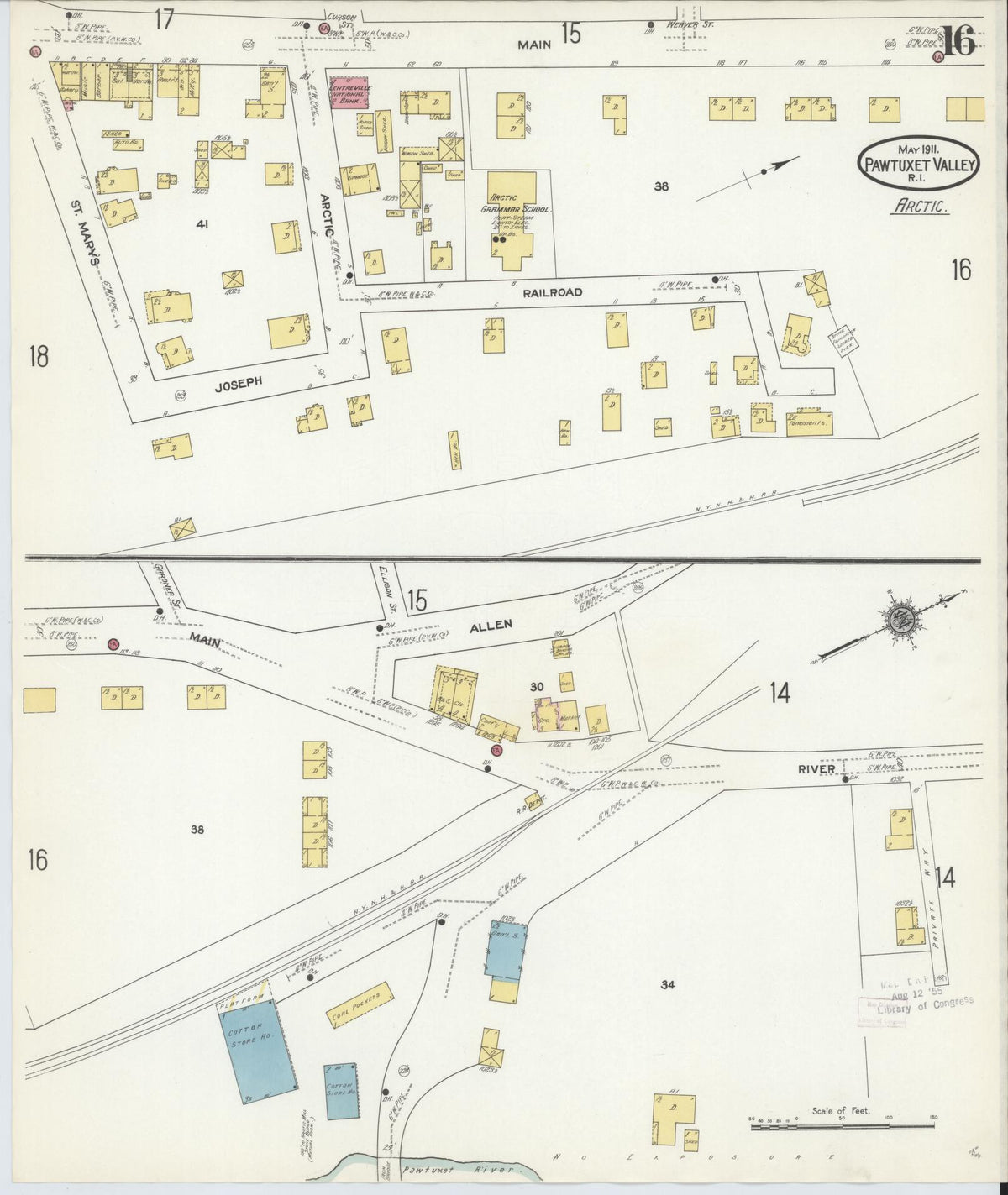 Sanborn Fire Insurance Map from Pawtuxet Valley, Kent and Providence Counties, Rhode Island (1911), Sheet #0016 - Historic Sanborn Fire Insurance Map Print, vintage old map wall art, antique decor, genealogy gift, Washington Washington map