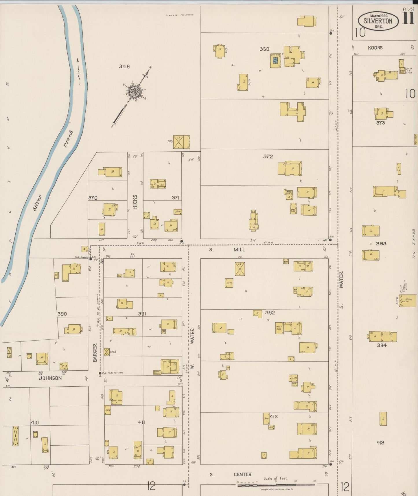 Sanborn Fire Insurance Map from Silverton, Marion County, Oregon (1922), Sheet #0011 - Complete Map Set gallery image, historic Sanborn map, vintage wall art, Oregon Oregon