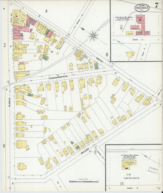 Sanborn Fire Insurance Map from Freehold, Monmouth County, New Jersey (1901), Sheet #0007 - Historic Sanborn Fire Insurance Map Print, vintage old map wall art, antique decor, genealogy gift, New Jersey New Jersey map