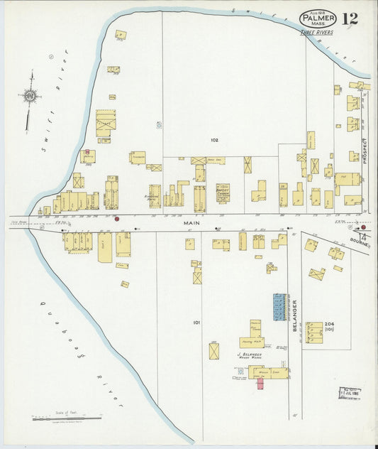 Sanborn Fire Insurance Map from Palmer, Hampden County, Massachusetts (1918), Sheet #0012 - Historic Sanborn Fire Insurance Map Print, vintage old map wall art, antique decor, genealogy gift, Massachusetts Massachusetts map