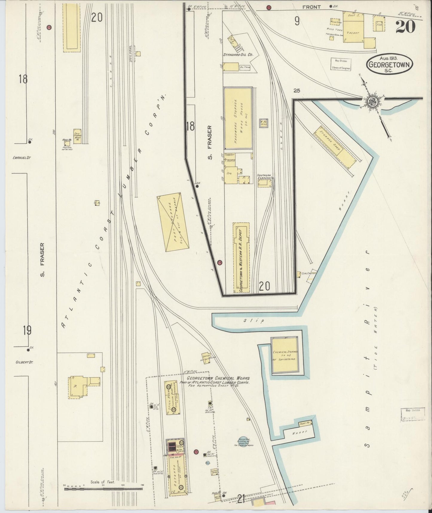 Sanborn Fire Insurance Map from Georgetown, Georgetown County, South Carolina (1913), Sheet #0020 - Complete Map Set gallery image, historic Sanborn map, vintage wall art, South Carolina South Carolina