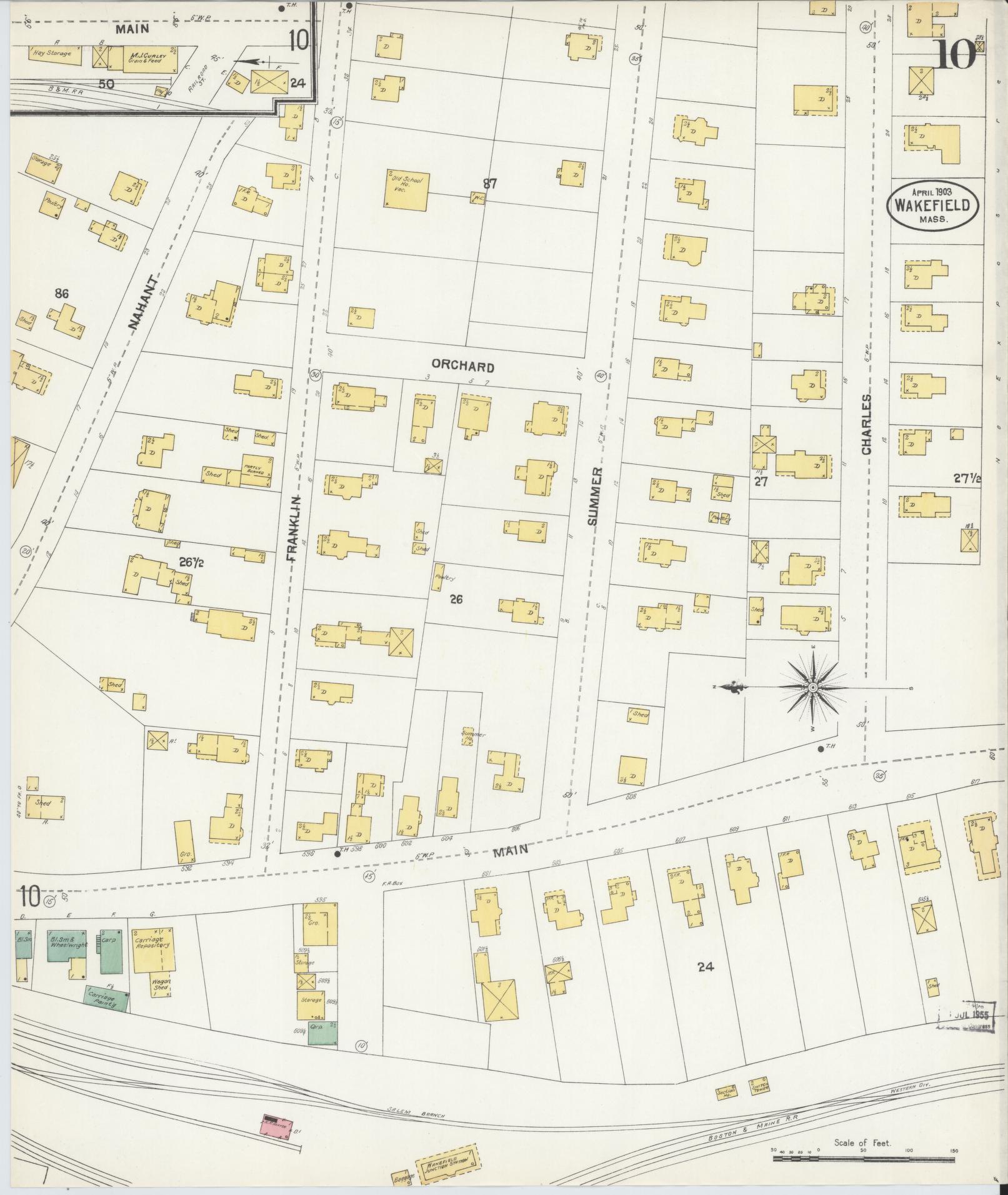 Sanborn Fire Insurance Map from Wakefield, Middlesex County, Massachusetts (1903), Sheet #0010 - Complete Map Set gallery image, historic Sanborn map, vintage wall art, Massachusetts Massachusetts