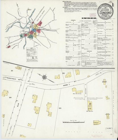 Sanborn Fire Insurance Map from Concord, Middlesex County, Massachusetts (1909), Sheet #0001 - Complete Map Set gallery image, historic Sanborn map, vintage wall art, Massachusetts Massachusetts