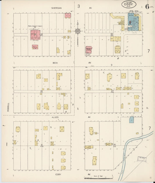 Sanborn Fire Insurance Map from Cody, Park County, Wyoming (1912), Sheet #0006 - Historic Sanborn Fire Insurance Map Print, vintage old map wall art, antique decor, genealogy gift, Wyoming Wyoming map