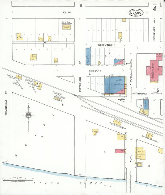 Sanborn Fire Insurance Map from Llano, Llano County, Texas (1921), Sheet #0004 - Historic Sanborn Fire Insurance Map Print, vintage old map wall art, antique decor, genealogy gift, Texas Texas map
