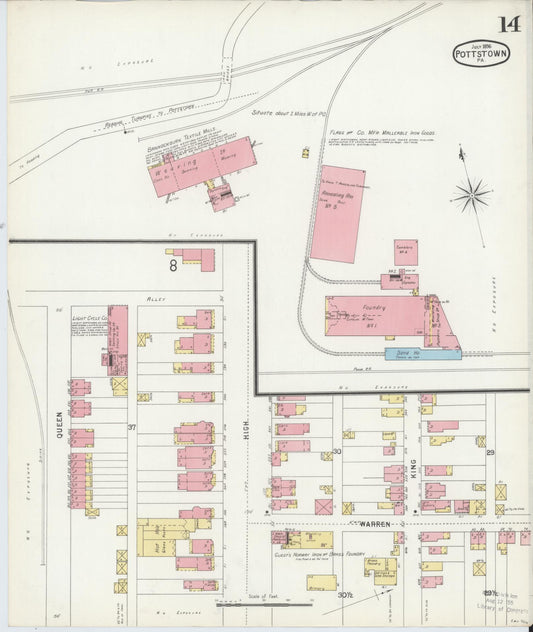 Sanborn Fire Insurance Map from Pottstown, Montgomery County, Pennsylvania (1896), Sheet #0014 - Historic Sanborn Fire Insurance Map Print, vintage old map wall art, antique decor, genealogy gift, Pennsylvania Pennsylvania map