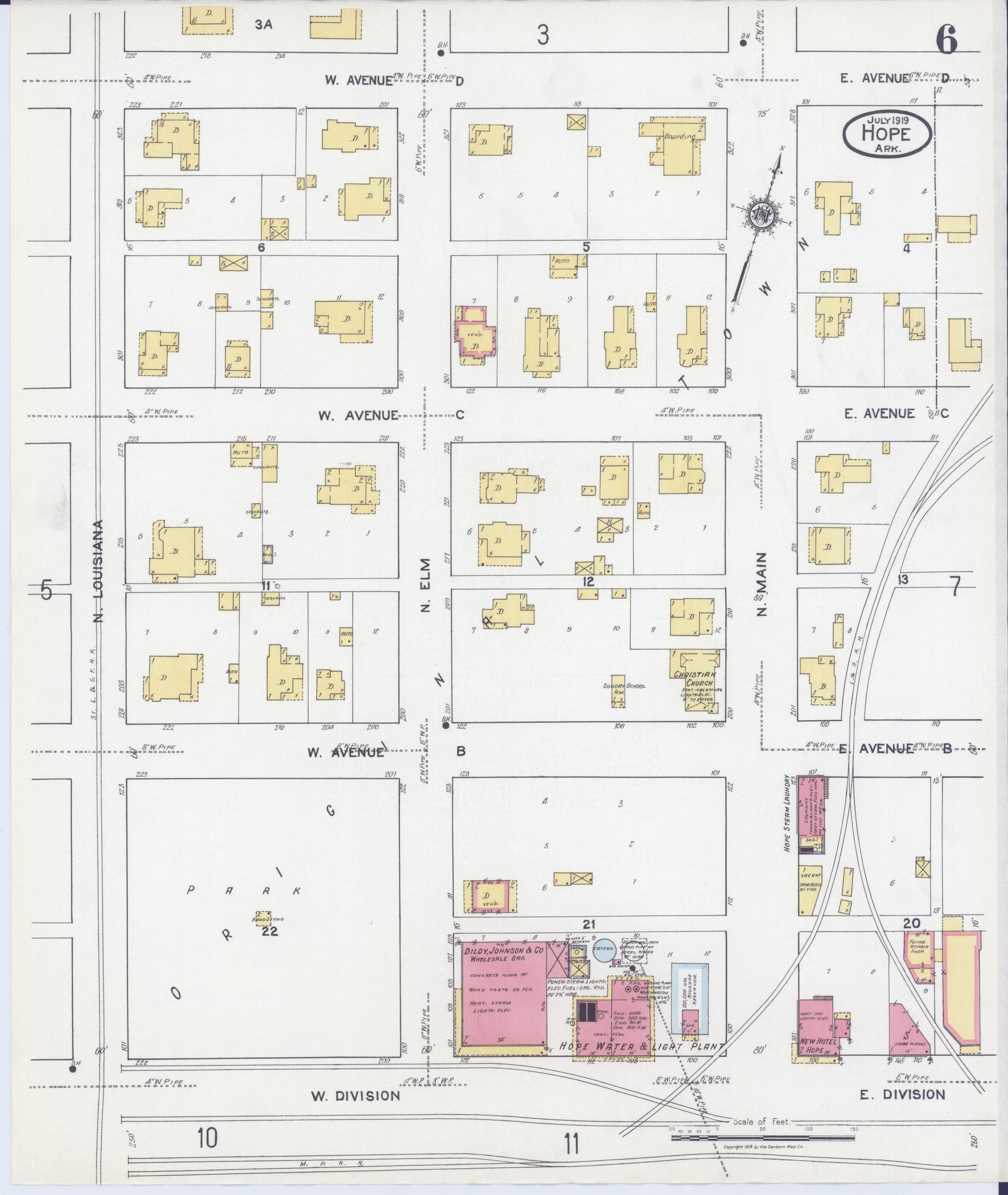 Sanborn Fire Insurance Map from Hope, Hempstead County, Arkansas (1919), Sheet #0006 - Complete Map Set gallery image, historic Sanborn map, vintage wall art, Arkansas Arkansas