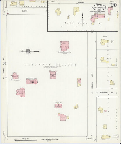 Sanborn Fire Insurance Map from Jacksonville, Morgan County, Illinois (1914), Sheet #0020 - Historic Sanborn Fire Insurance Map Print, vintage old map wall art, antique decor, genealogy gift, Illinois Illinois map