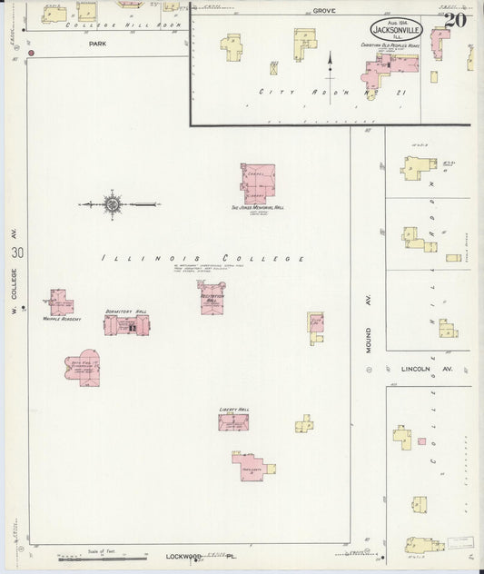Sanborn Fire Insurance Map from Jacksonville, Morgan County, Illinois (1914), Sheet #0020 - Historic Sanborn Fire Insurance Map Print, vintage old map wall art, antique decor, genealogy gift, Illinois Illinois map