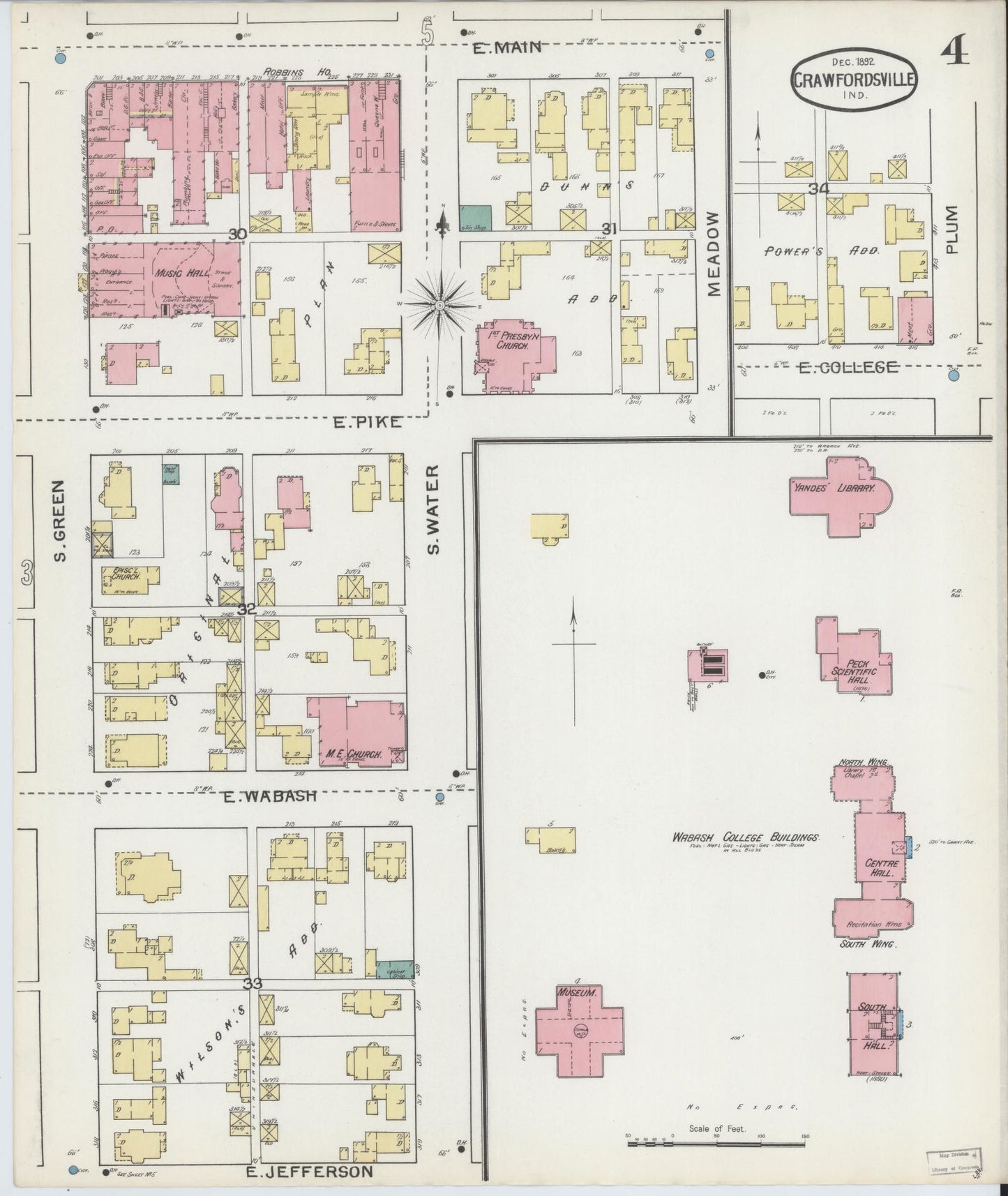 Sanborn Fire Insurance Map from Crawfordsville, Montgomery County, Indiana (1887), Sheet #0004 - Complete Map Set gallery image, historic Sanborn map, vintage wall art, Indiana Indiana