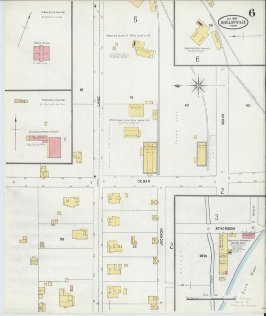 Sanborn Fire Insurance Map from Shelbyville, Bedford County, Tennessee (1905), Sheet #0006 - Historic Sanborn Fire Insurance Map Print, vintage old map wall art, antique decor, genealogy gift, Tennessee Tennessee map